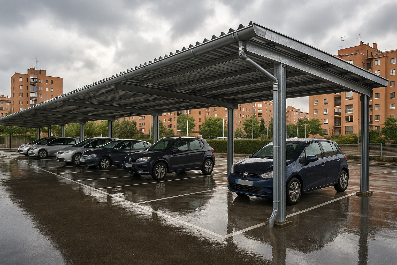 Pérgola metalizada para coches en Madrid